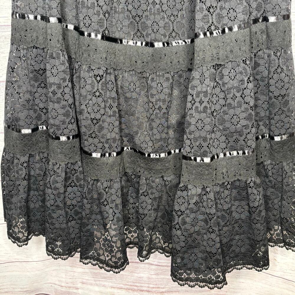 The Pitchfork Brand Tired Black Midi Lace Lined Witchy Goth Skirt Size Medium - Picture 7 of 10